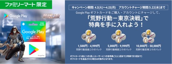 19年4月22日まで ファミリーマートでgoogle Play ギフトカードを購入 チャージで 荒野行動 のゲーム内アイテムがもれなくもらえる キャンペーン実施 ぐぐぷれカード割引販売速報